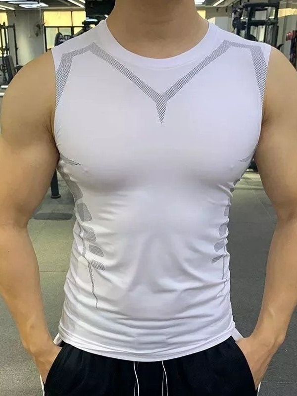 Meeste spordivest, meeste fitness-kiirelt kuivav hingav õhuke ja liibuv varrukateta treeningvest fitness-treeninguks