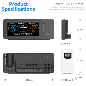 Ceas de proiecție electronic transfrontalier cu produs nou, calendar perpetuu, stație meteo, prognoză meteo, temperatură, umiditate, ecran color, ceas deșteptător digital