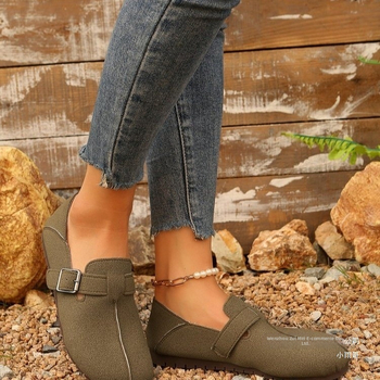 Εξωτερικό Εμπόριο Νέα Επίπεδα Παπούτσια με Αγκράφες Ζώνης για Γυναικεία Διασυνοριακά Μαλακή Σόλα Slip-On Lazy Slip-On Παπούτσια Amazon