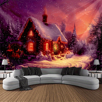 Διασυνοριακή χριστουγεννιάτικη ταπετσαρία τοίχου με ζεστή κόκκινη καμπίνα και χιονισμένη σκηνή, μοντέρνα διακόσμηση σπιτιού από πολυεστερικές ίνες