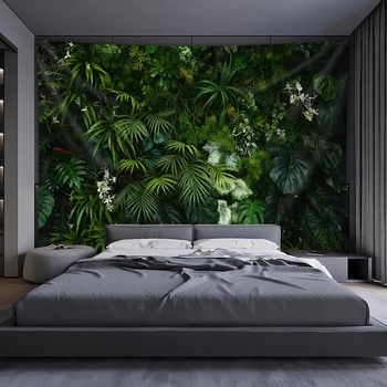 Ererohelise troopilise taimemustriga seinavaip, ühiselamu magamistoa, elutoa, kodu seina taust, dekoratiivne seinavaip
