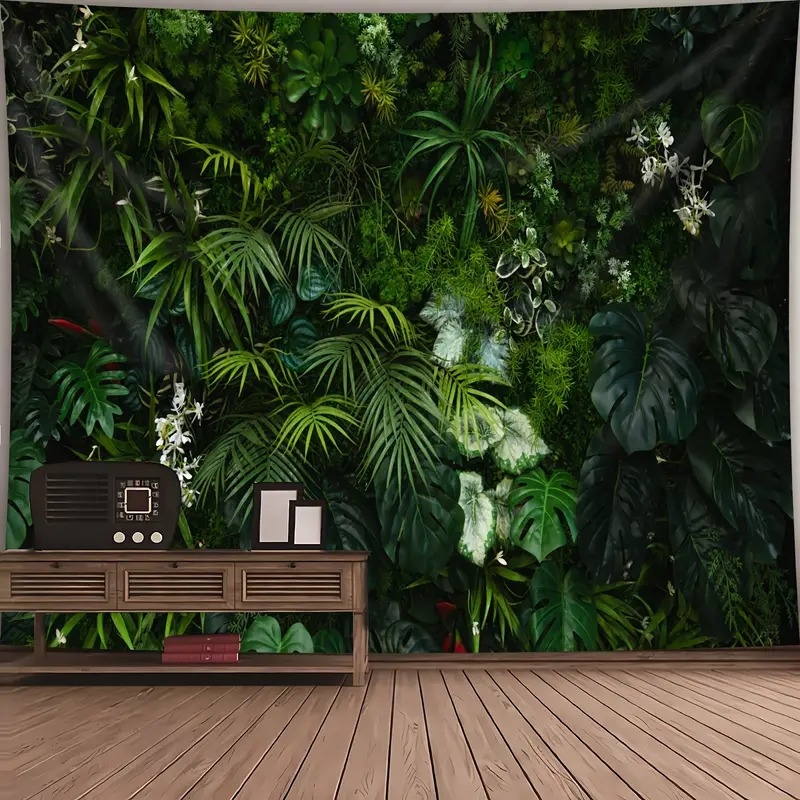 Ererohelise troopilise taimemustriga seinavaip, ühiselamu magamistoa, elutoa, kodu seina taust, dekoratiivne seinavaip