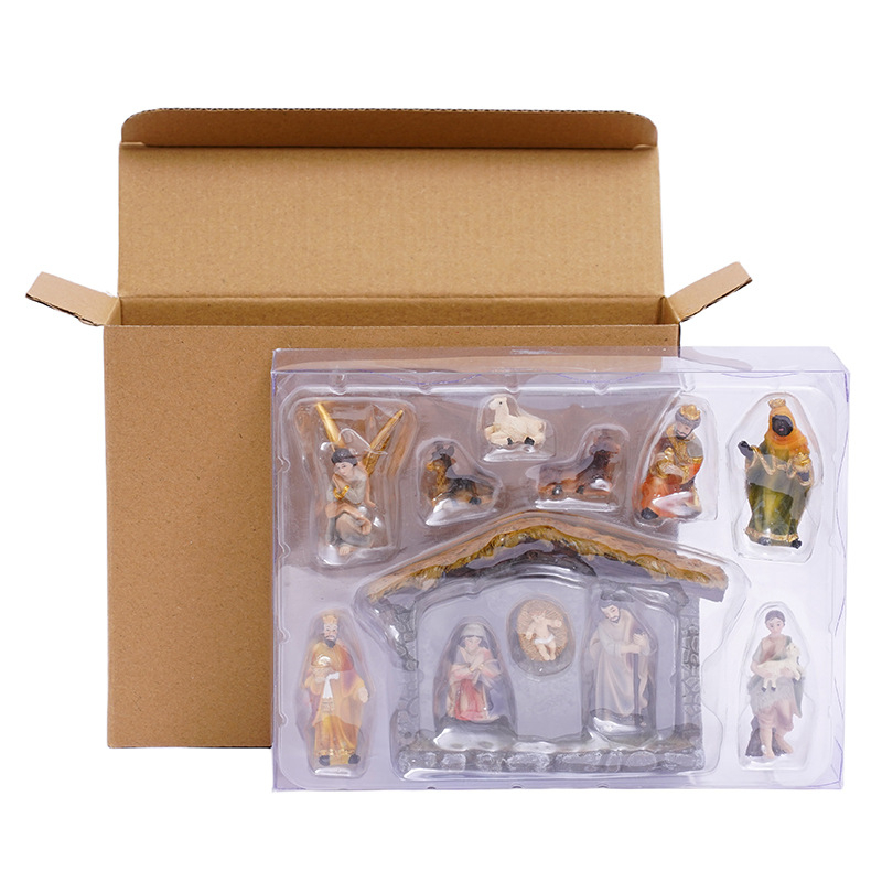 8,5 cm magas klasszikus karácsonyi jászol díszdobozos ünnepi ajándék gyantából készült kézműves termékek határokon átnyúló ellátása