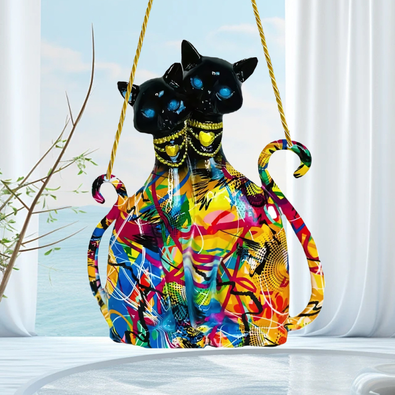 Határokon átnyúló, északi kreatív, graffiti macska, luxusdíszek, otthoni nappali, ablakdekoráció, verandadekoráció, medáldíszek, kézművesség