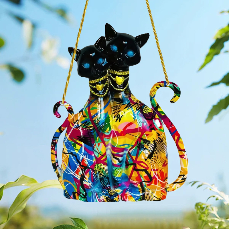 Határokon átnyúló, északi kreatív, graffiti macska, luxusdíszek, otthoni nappali, ablakdekoráció, verandadekoráció, medáldíszek, kézművesség