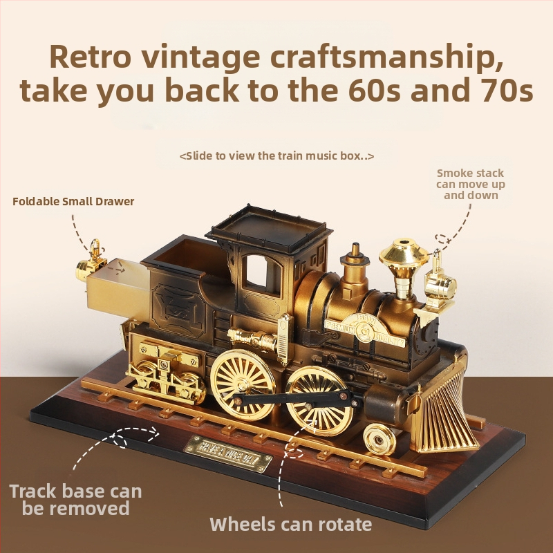 Ретро носталгична музикална кутия с локомотив, креативни декоративни орнаменти, домашна фотография, реквизит, модел, празнични подаръци