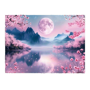 Διασυνοριακή Προμήθεια Ταπισερί Τοπίου με Άνθη Κερασιάς σε Φεγγαρόφωτο, Ήρεμο Μοτίβο Αντανάκλασης Τοπίου, Μαλακό Ροδάκινο σε Υπόλευκο Πολυεστέρα