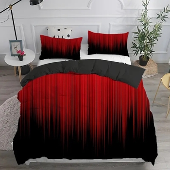 Juodai raudonas gradientas 3D HD skaitmeninės spaudos antklodės užvalkalas, tinkantis minkštai ir patogiai patalynei, išskirtinė tarpvalstybinė patalynė