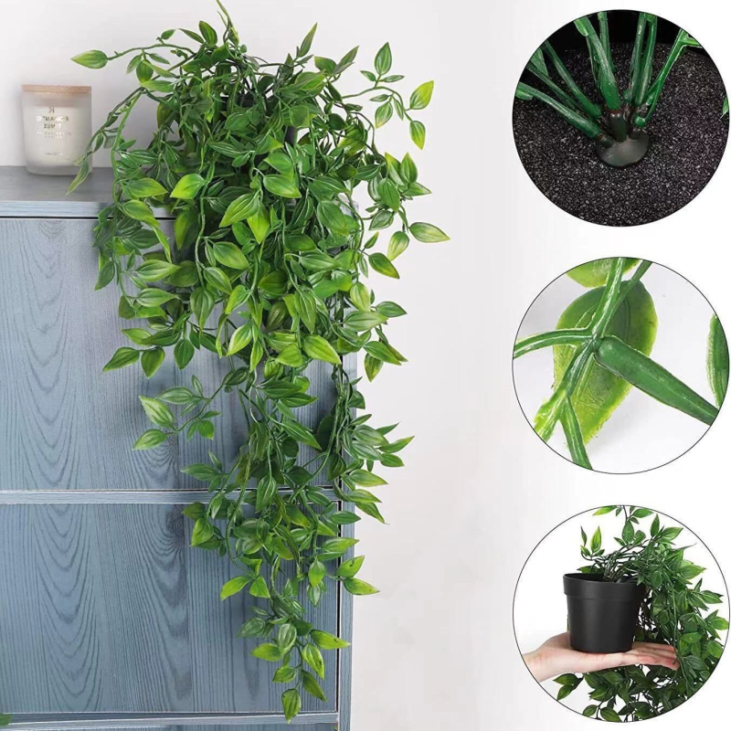 Utánzott zöld növények Amazon függő cserepes eukaliptusz levelek szőlő hamis virágok dekoratív bonsai