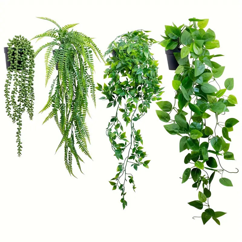 Utánzott zöld növények Amazon függő cserepes eukaliptusz levelek szőlő hamis virágok dekoratív bonsai