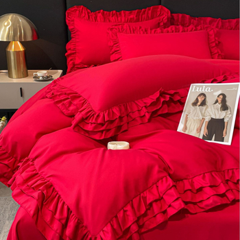 2025. aasta Hiina suuruses moodne noor hiina stiilis lihvimisega pulmapitsist neljaosaline komplekt vibupunasest pitsist kõrgekvaliteediline