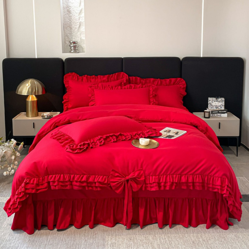 2025. aasta Hiina suuruses moodne noor hiina stiilis lihvimisega pulmapitsist neljaosaline komplekt vibupunasest pitsist kõrgekvaliteediline