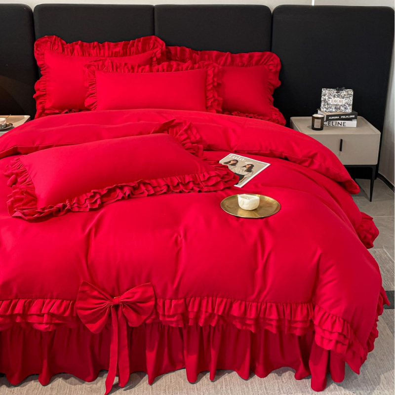 2025. aasta Hiina suuruses moodne noor hiina stiilis lihvimisega pulmapitsist neljaosaline komplekt vibupunasest pitsist kõrgekvaliteediline