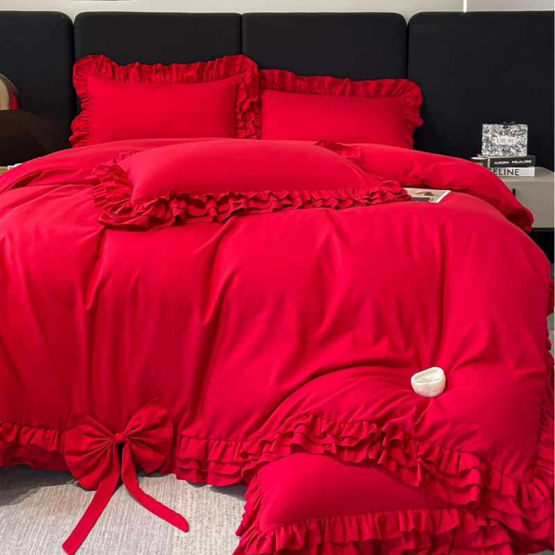 2025. aasta Hiina suuruses moodne noor hiina stiilis lihvimisega pulmapitsist neljaosaline komplekt vibupunasest pitsist kõrgekvaliteediline