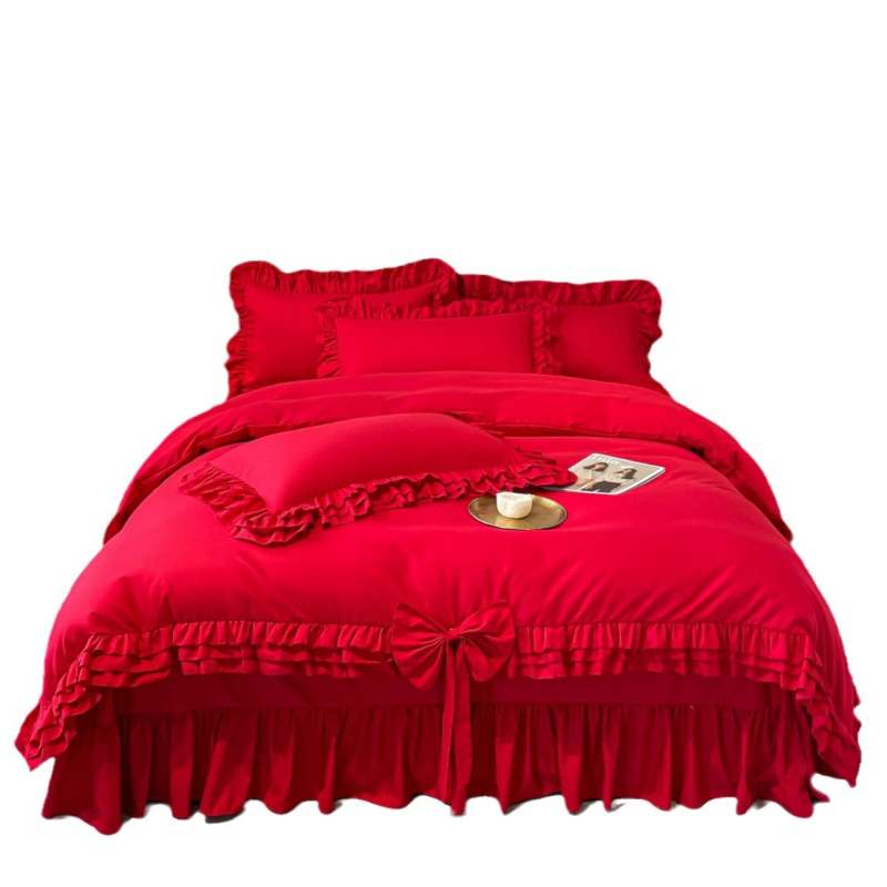 2025. aasta Hiina suuruses moodne noor hiina stiilis lihvimisega pulmapitsist neljaosaline komplekt vibupunasest pitsist kõrgekvaliteediline