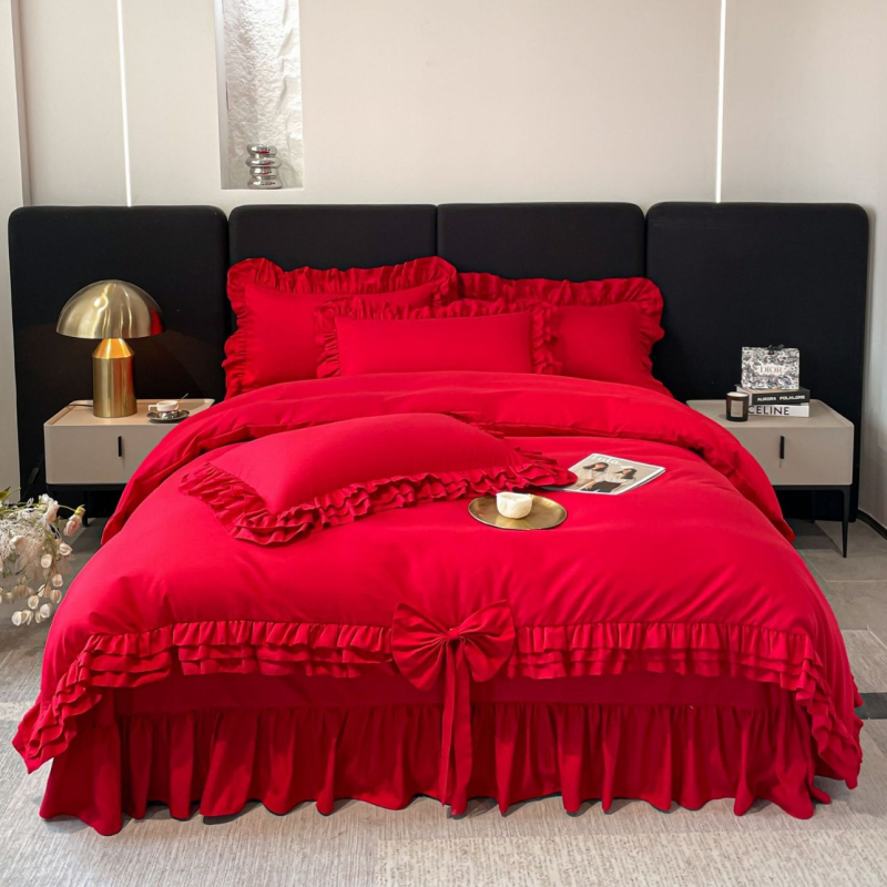 2025. aasta Hiina suuruses moodne noor hiina stiilis lihvimisega pulmapitsist neljaosaline komplekt vibupunasest pitsist kõrgekvaliteediline