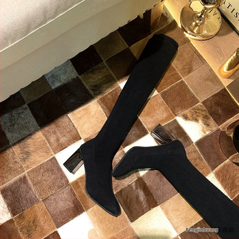 Harisnyák Csizmák Szögletes orrú Karcsú csizmák Női hosszú kötött gyapjú rugalmas zoknik Csizmák Vastag sarkú Magas sarkú térdig érő hosszú csizmák