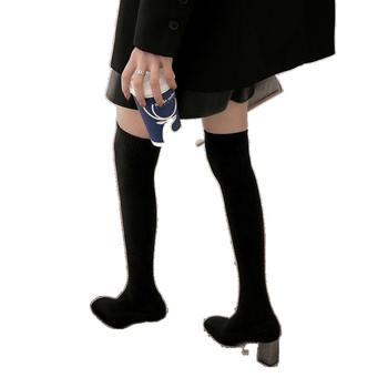 Harisnyák Csizmák Szögletes orrú Karcsú csizmák Női hosszú kötött gyapjú rugalmas zoknik Csizmák Vastag sarkú Magas sarkú térdig érő hosszú csizmák