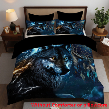 „CrossBorder Wolf King Dream Catcher“ skaitmeniniu būdu spausdintas 3D antklodės užvalkalas, patalynė, namų tekstilė, trijų dalių komplektas, pritaikytas su paveikslėliais