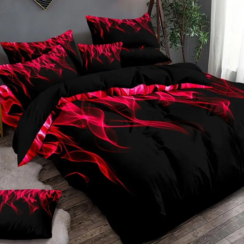 Fantazijos liepsnos rašto 3D HD skaitmeninės spaudos antklodės užvalkalas, tinkantis patogiai patalynei, išskirtinei tarpvalstybinei patalynei