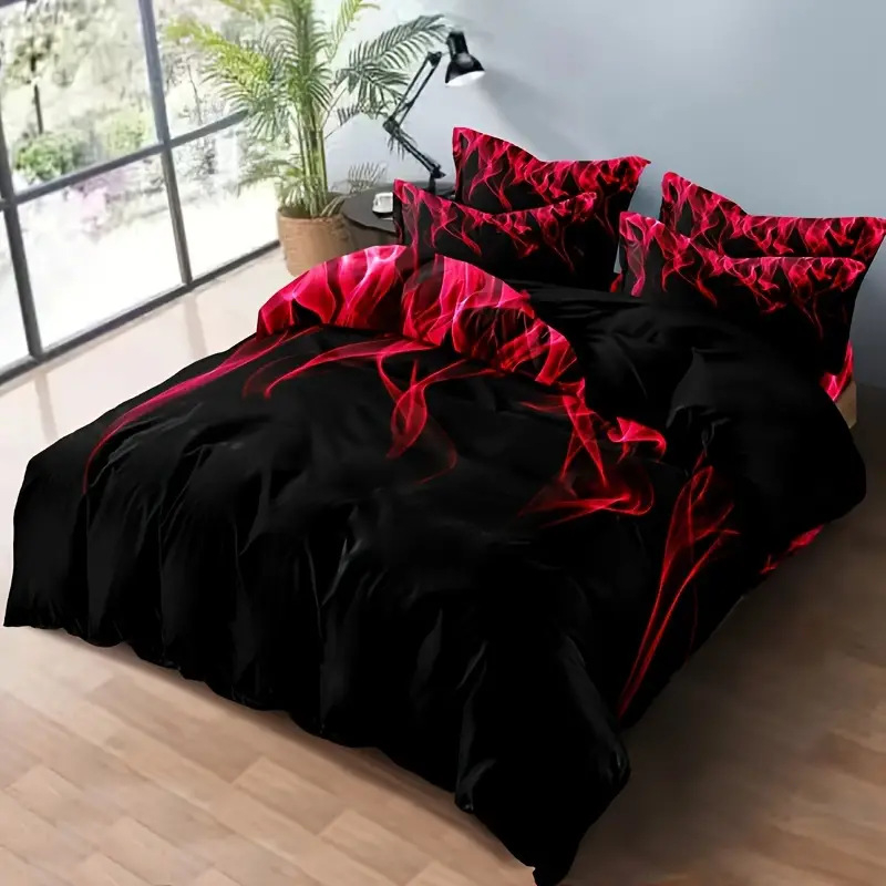 Fantazijos liepsnos rašto 3D HD skaitmeninės spaudos antklodės užvalkalas, tinkantis patogiai patalynei, išskirtinei tarpvalstybinei patalynei