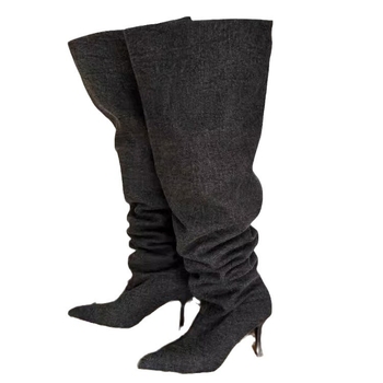 Női magas sarkú csizma 2024 őszi új európai és amerikai divat hegyes orrú tűsarkú széles cső nagy méretű export csizma
