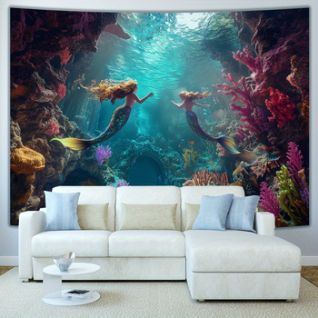 Piiriülene pakkumine temu merineitsi teemaline seinavaip unistuste merepõhja stseeni kaunistus vastupidav polüester virsik