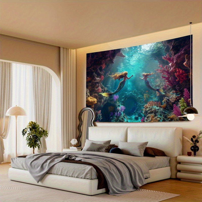 Piiriülene pakkumine temu merineitsi teemaline seinavaip unistuste merepõhja stseeni kaunistus vastupidav polüester virsik