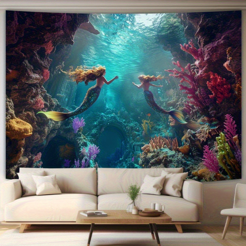Piiriülene pakkumine temu merineitsi teemaline seinavaip unistuste merepõhja stseeni kaunistus vastupidav polüester virsik