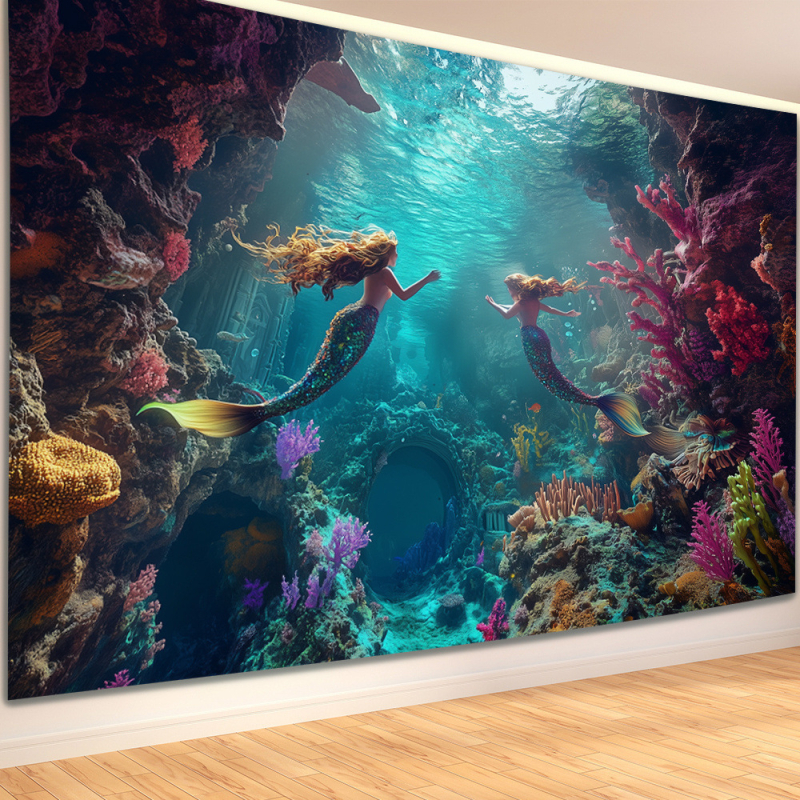 Piiriülene pakkumine temu merineitsi teemaline seinavaip unistuste merepõhja stseeni kaunistus vastupidav polüester virsik