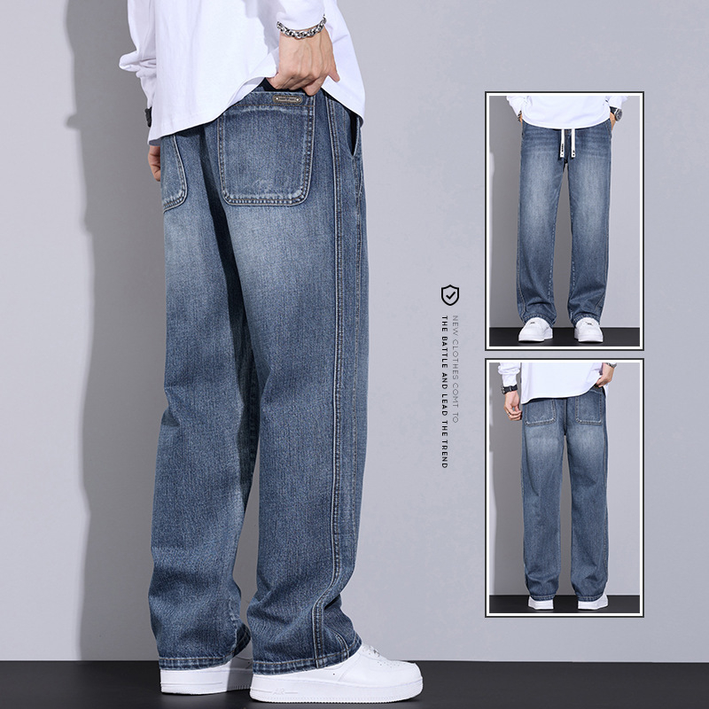 Férfi új, amerikai stílusú, egyenes szárú, divatos, márkás, főutcai, laza, mindenhez illő, laza derékú, széles szárú, középderekú fiú nadrág