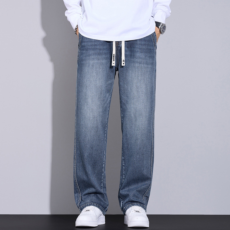 Férfi új, amerikai stílusú, egyenes szárú, divatos, márkás, főutcai, laza, mindenhez illő, laza derékú, széles szárú, középderekú fiú nadrág