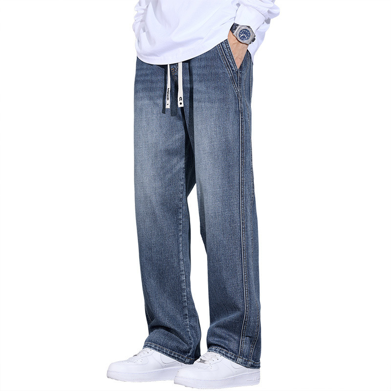 Férfi új, amerikai stílusú, egyenes szárú, divatos, márkás, főutcai, laza, mindenhez illő, laza derékú, széles szárú, középderekú fiú nadrág