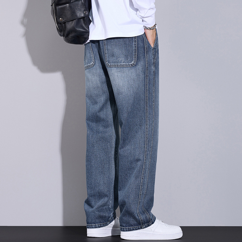 Férfi új, amerikai stílusú, egyenes szárú, divatos, márkás, főutcai, laza, mindenhez illő, laza derékú, széles szárú, középderekú fiú nadrág