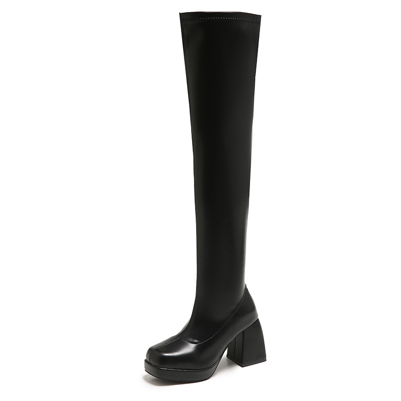 Stretch csizmák, térdig érő csizmák, női őszi és téli új, vízálló platformos, vastag talpú, vékony csizmák, magas sarkú bőr csizmák, magas sarkú csizmák