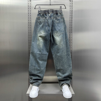 Trendi amerikai stílusú, szaggatott farmernadrág férfiaknak, nyári divat, menő retró, patchwork, laza, egyenes szabású nadrág