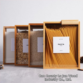 Ξύλινο κουτί αποθήκευσης σιτηρών για διασυνοριακή κουζίνα, σφραγισμένο κουτί αποθήκευσης ρυζιού, ξύλινο κουτί διανομής φασολιών και σιτηρών