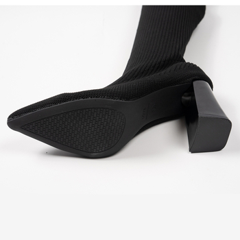 Határon átnyúló, plus size női csizma 2024 őszi és téli új, hegyes, vastag sarok, térdig érő, kötött gyapjúból készült, vastag zokni, rugalmas térdig érő csizma