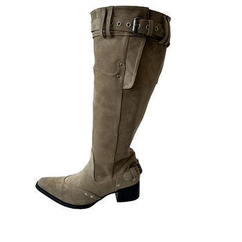 Alkalmi Sokoldalú Egyrészes Csizma 2025 Új, Határon Átnyúló, Nagy Méretű Őszi Hegyes Lábujjú, Vastag Sarkú, Szegecses Női Martin Csizma