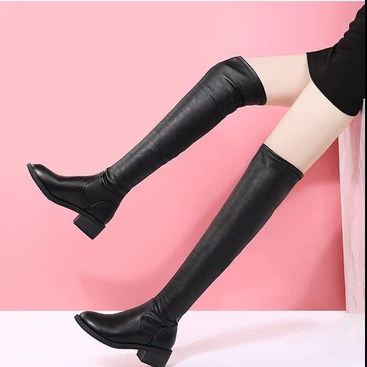 2022-es plus size magas sarkú csizma, női térdig érő, rugalmas csizma, női téli polár bélésű hosszú szárú csizma, kerek orrú, vastag sarok, divatos Martin csizma