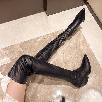 Divatos, térdig érő, rugalmas csizma, női, őszi 2024-es új, karcsúsított, hosszú lovagcsizma, vastag sarkú, magas sarkú csizma