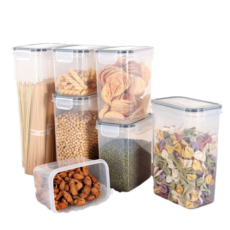 Paruošti grūdų laikymo stiklainiai iš PP laikymo ir konservavimo dėžutės, plastikiniai permatomi sandarūs stiklainiai, virtuvės reikmenų 14 dalių rinkinys