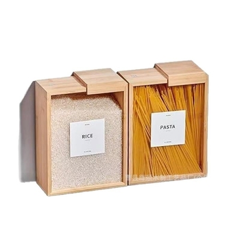 Bambusz csúszó gabonatároló doboz Háztartási gabonatároló doboz Fa tésztadoboz Ételadagoló