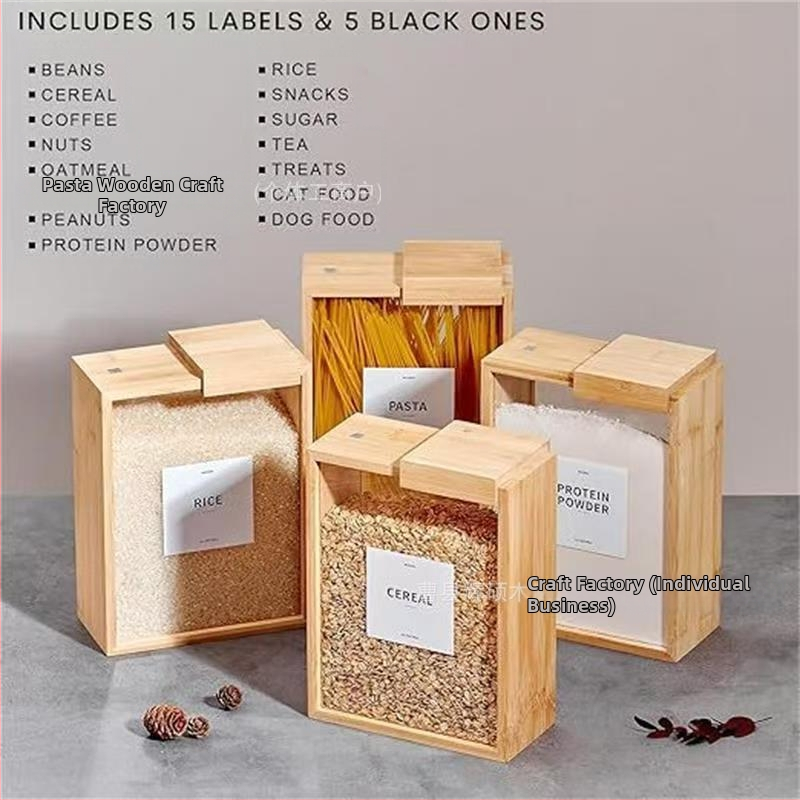 Bambusz csúszó gabonatároló doboz Háztartási gabonatároló doboz Fa tésztadoboz Ételadagoló
