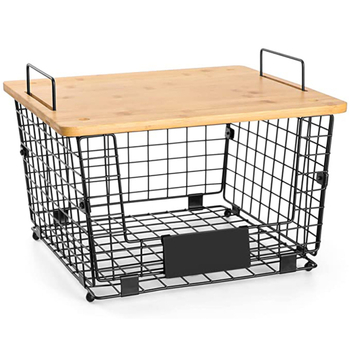 Διασυνοριακή πολυχρηστική πτυσσόμενη θήκη αποθήκευσης, καλάθι από μπαμπού από σφυρήλατο σίδερο, σαλόνι, κουζίνα, φαγητό, λαχανικά και φρούτα, καλάθι αποθήκευσης διπλής στρώσης