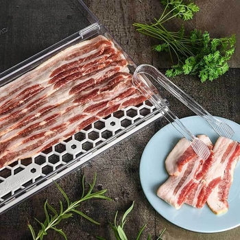 Διασυνοριακό κουτί αποθήκευσης μπέικον για στράγγισμα, ψυγείο κουζίνας, κουτί αποθήκευσης Flip, σφραγισμένο κουτί ψυχρής αποθήκευσης με κλιπ