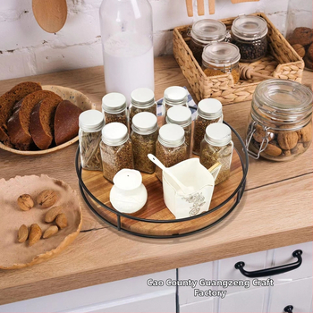 Puidust pöörlev kandik akaatsiapuust rauast hoiualus ümmargune köögimaitseainepudelite alus täispuidust Susan-alus