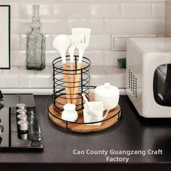 Puidust pöörlev kandik akaatsiapuust rauast hoiualus ümmargune köögimaitseainepudelite alus täispuidust Susan-alus