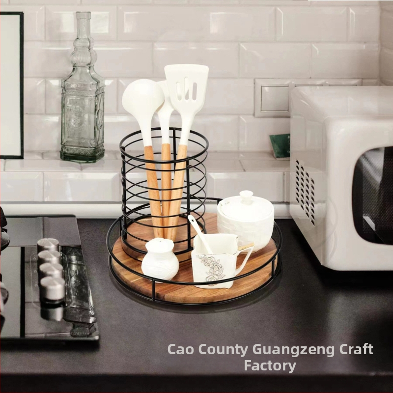 Дървена въртяща се тава от акациево дърво, желязна тава за съхранение, кухненска кръгла тава за бутилки с подправки, масивна дървена тава Susan