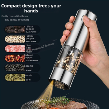 Elektrinis pipirų malūnėlis iš nerūdijančio plieno, šviežiai malti pipirai, rankinis pipiras, jūros druska, automatinis juodųjų pipirų malimas namams ir virtuvei
